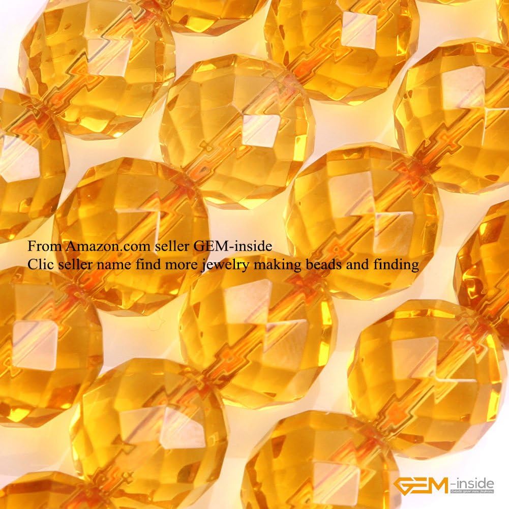 GEM-Inside Genuine Citrine Gemstone Loose Beads Natural 12mm Smooth Round Faceted Beads for Jewelry Making Wholesale Beads Strand 15"
