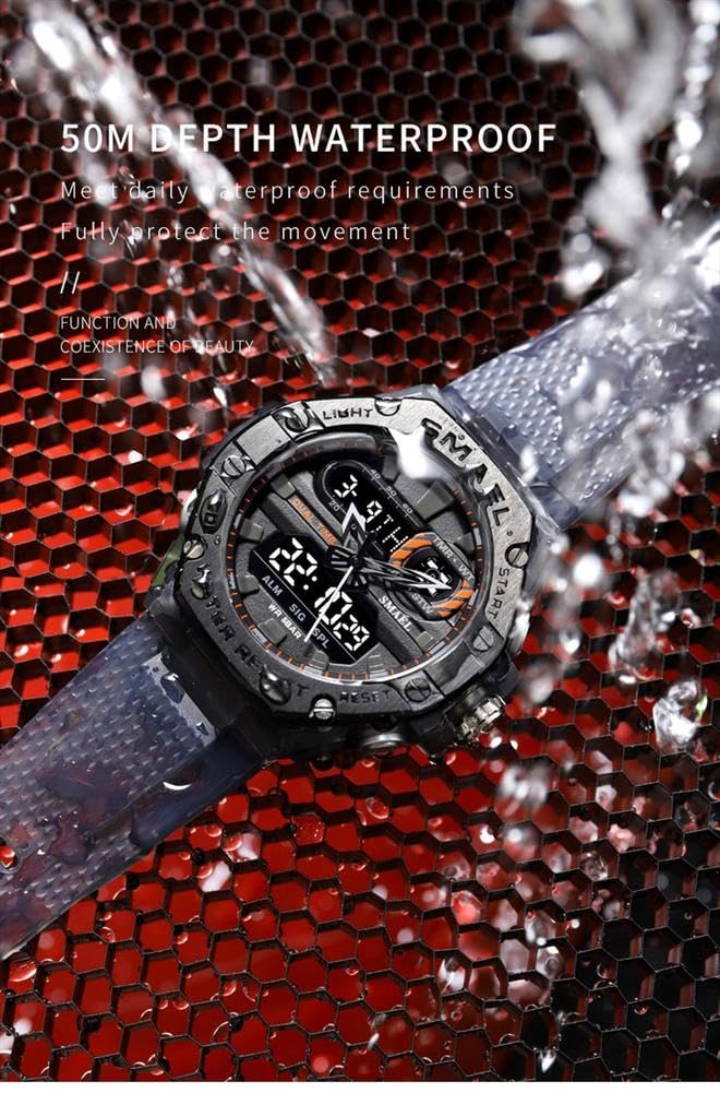 Montre Homme Digitale Outdoor Sport Grand Cadran Militaire Multifonction Étanche Montre LED Lumière Alarme Calendrier Date Montre