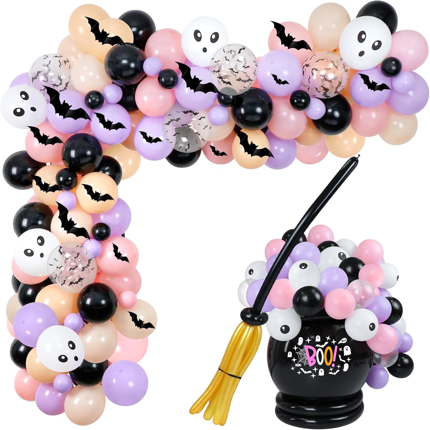 180個 ハロウィン ピンク パープル DIY 魔女 大釜 バルーン アーチガーランドキット 3D コウモリ 眼球 バルーン パーテ