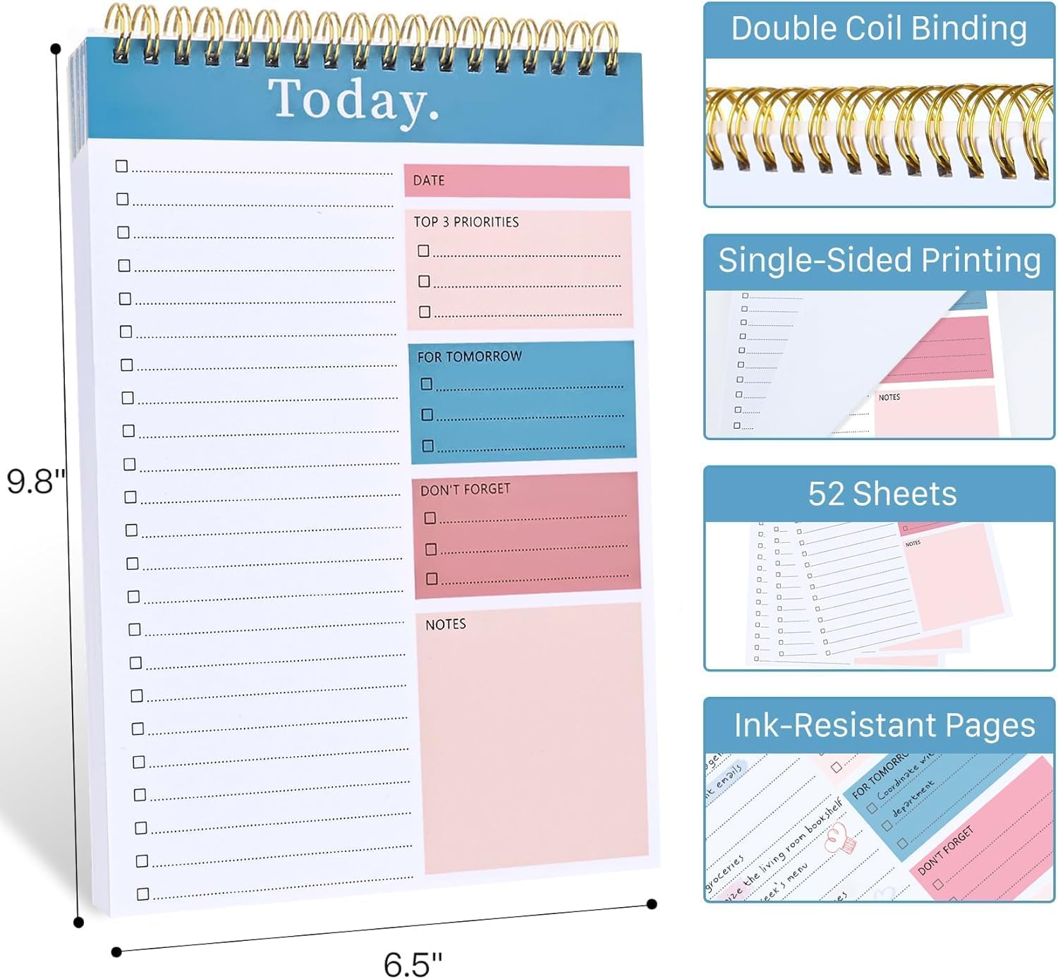 Oleyzee To Do List Notepad - To Do List Notebook for Work with 52 Sheets, 6.5" x 9.8" Undated Daily Planner Notebook, To Do List Pad for Schedule, Daily To Do List Notepad for Office, Home (Blue) - Image 2