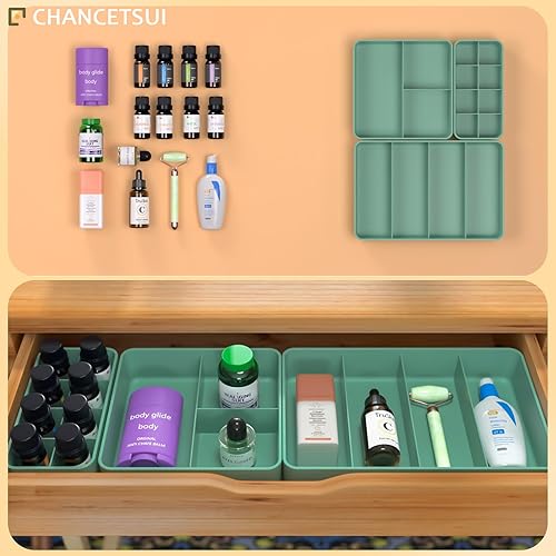 Miniatura 4 de CHANCETSUI Juego de bandejas de almacenamiento organizadoras de cajones, modulares, apilables para tocador, baño, maquillaje y cuidado personal,