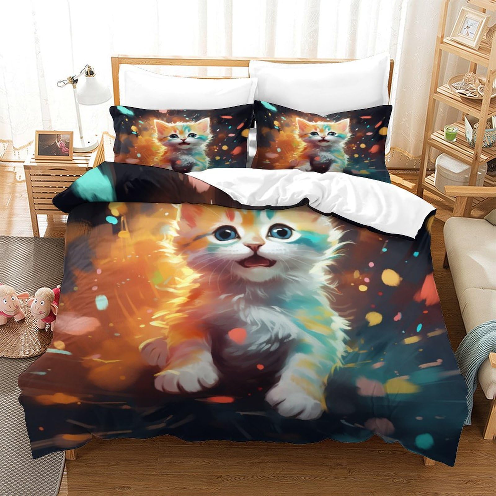 Ensemble de literie le chaton 3D respirant avec housse 3 pièces 140x200