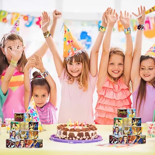 Miniatura 6 de Juego de 86 pulseras de la Bella y la Bestia, incluye 36 pulseras y 50 calcomanías de La Bella y la Bestia, recuerdos de fiesta de cumpleaños con