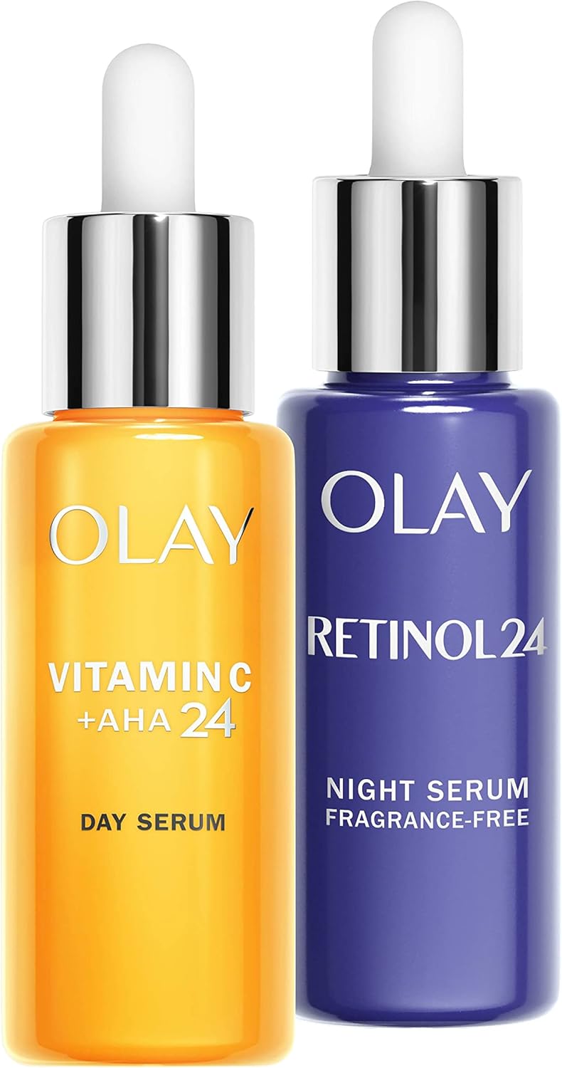 Olay Vitamin C Face Serum + Retinol 24 Night Serum, Anti Ageing Face Serum, Day & Night Power Duo, 40ml + 40ml