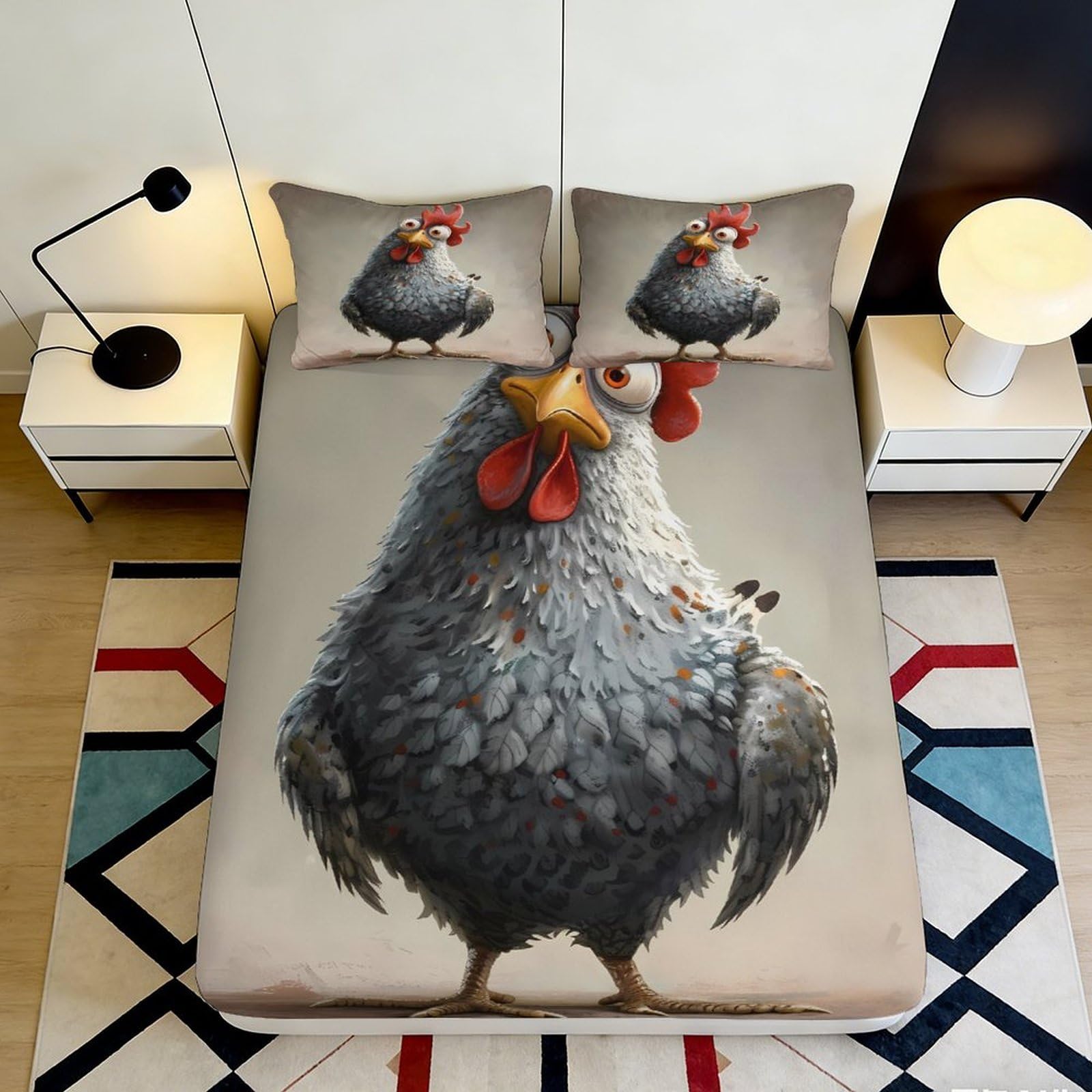 Pnayamiorkfel Style-8 3D Printed Funny Chicken Fitted Sheet Microfiber Soft Cartoon Hen Mattress Cover For Bedroom Dorm Decor Easy Care 90X200x25cm