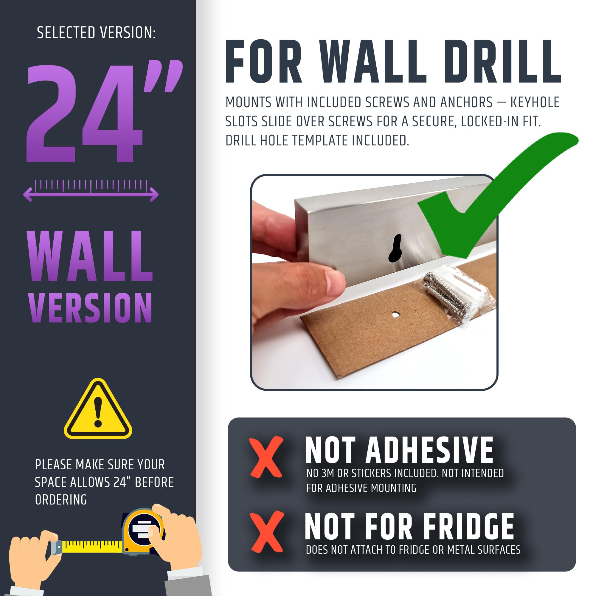 Soporte magnético resistente para cuchillos de pared de 61 cm (tamaño grande), tira magnética de acero inoxidable de alta calidad, barra de cuchillos profesional que ahorra espacio con potente fuerza