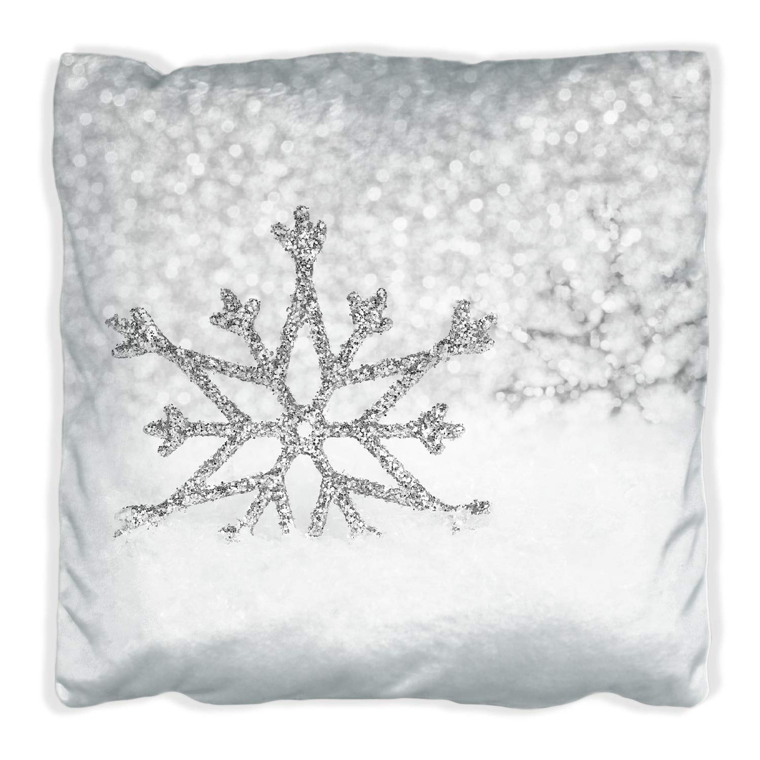 Wallario Dekokissen 30 x 30 cm, Silberne Schneeflocken, beidseitig Bedruckt, Kuschelkissen mit weicher Plüsch-Oberfläche