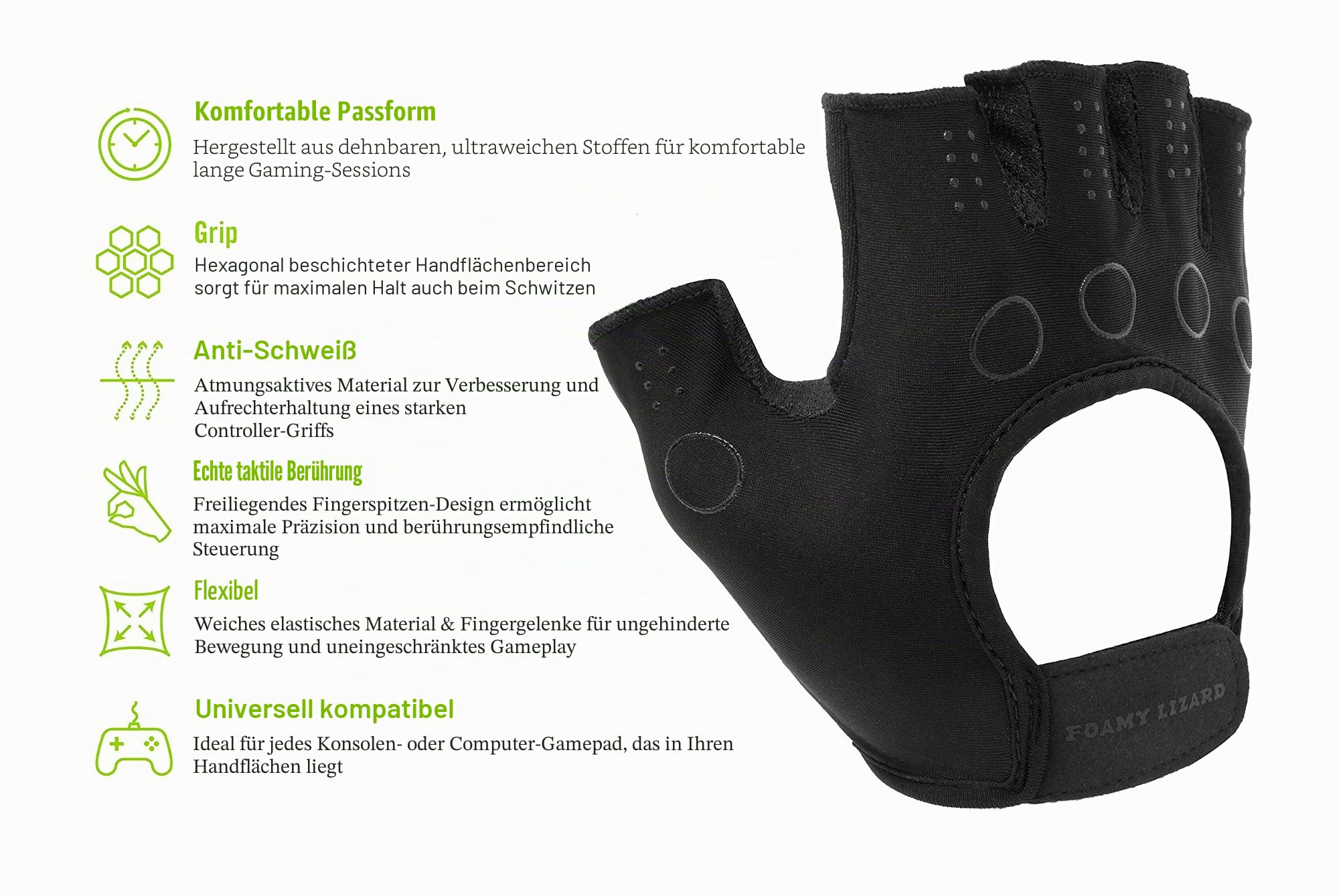 Foamy Lizard Gaming-Handschuhe, Anti-Schweiß, fingerlos, PS4, Xbox One Fashion