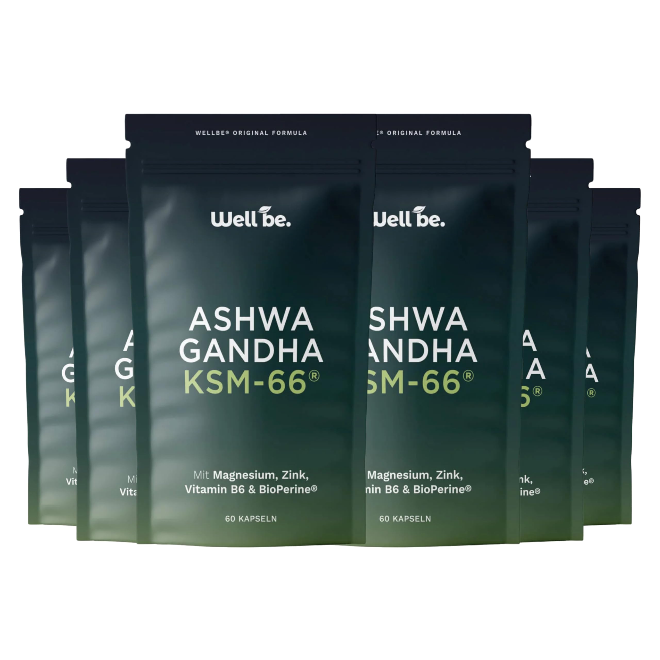 wellbe Ashwagandha KSM-66® – Mit Magnesium, Zink & Vitamin B6 – 6er Pack