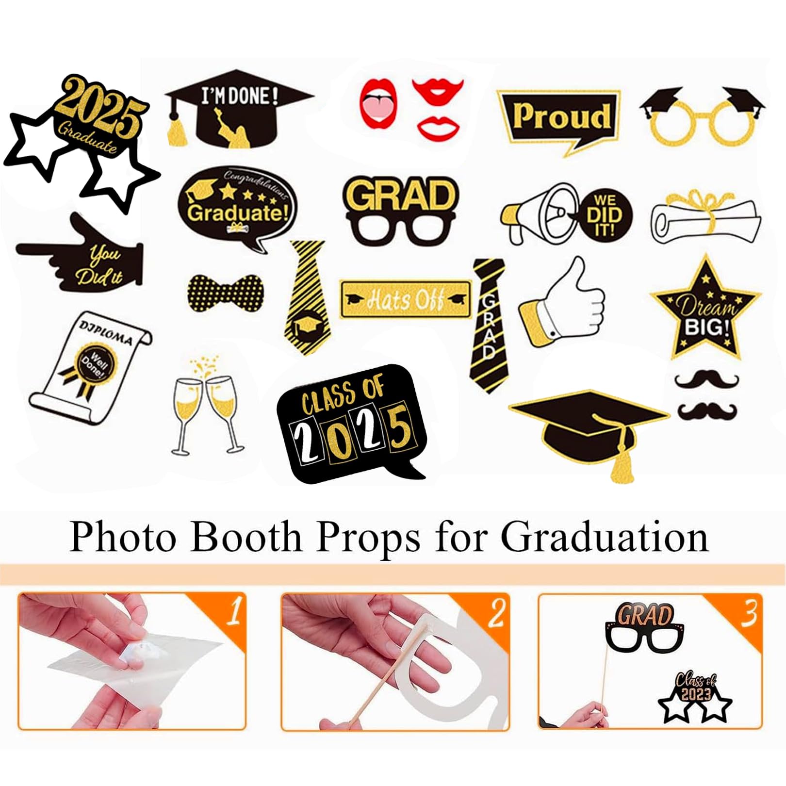 Accessoires Photo De Graduation, Accessoires De Photomaton De Remise Des Diplômes 2025-25 Pièces DÉCORATIONS DE Graduation Du Lycée | Accents De