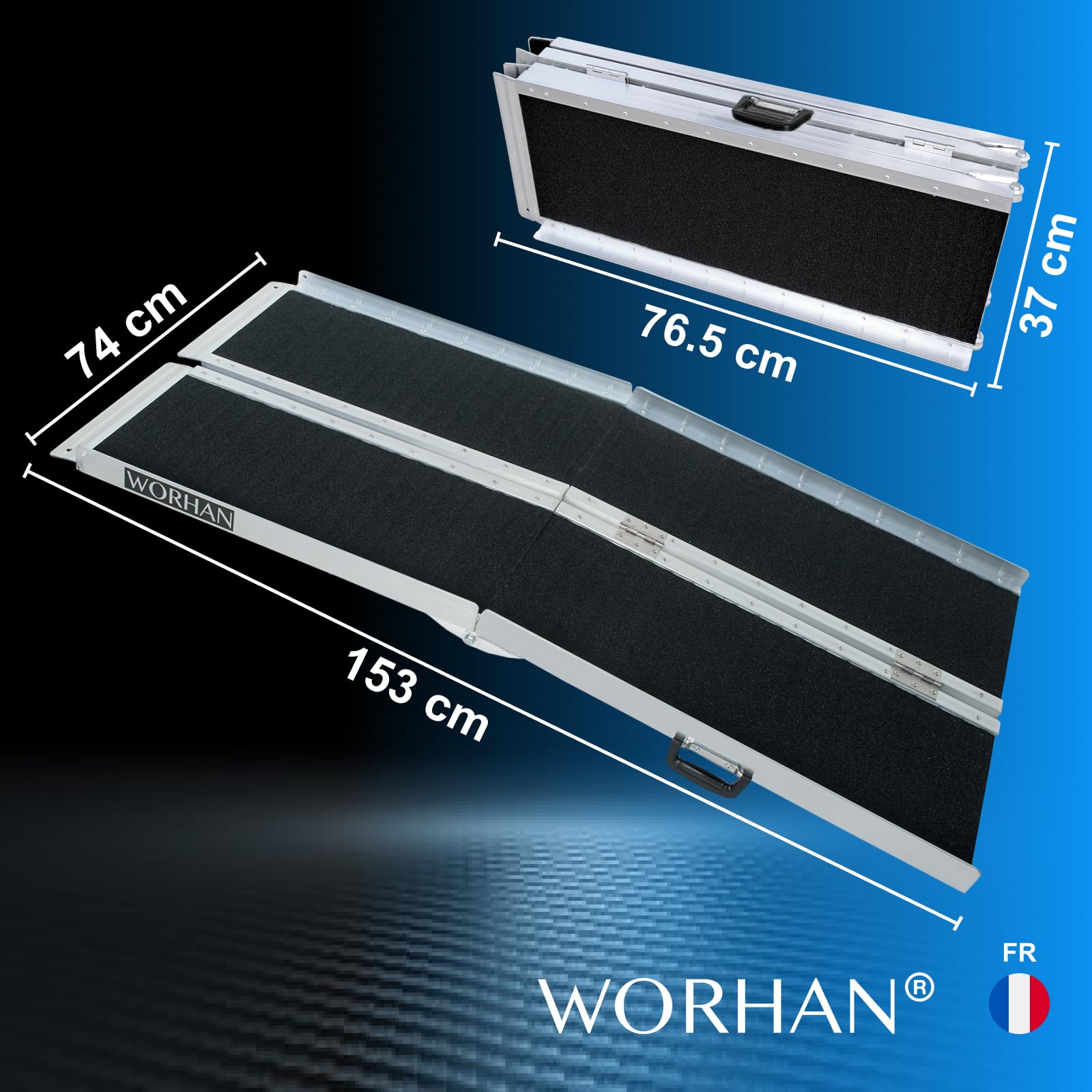 1.53m Rampe Alu Pliable Valise Fauteuil Roulant Chargement Scooter Plate-Forme Aluminium Anodisé Antidérapante Elevée 153cm R5J