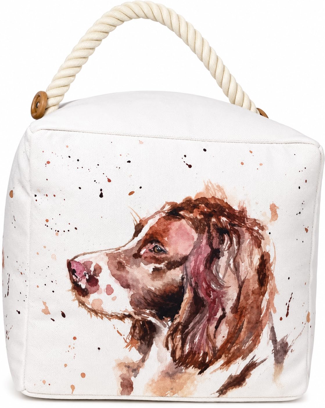 Spaniel Doorstop | Weighted Fabric Door Stopper with Rope Handle | Decorative Dog Door Stop | Dog Lover Home Décor | 18 x 18 x 18 cm