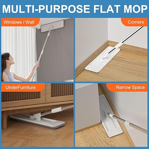 Miniatura 5 de JEOPEM Trapeador y cubo con juego de escurridor, trapeadores planos para limpieza de pisos, almohadillas de microfibra y cabezal de trapeador, uso