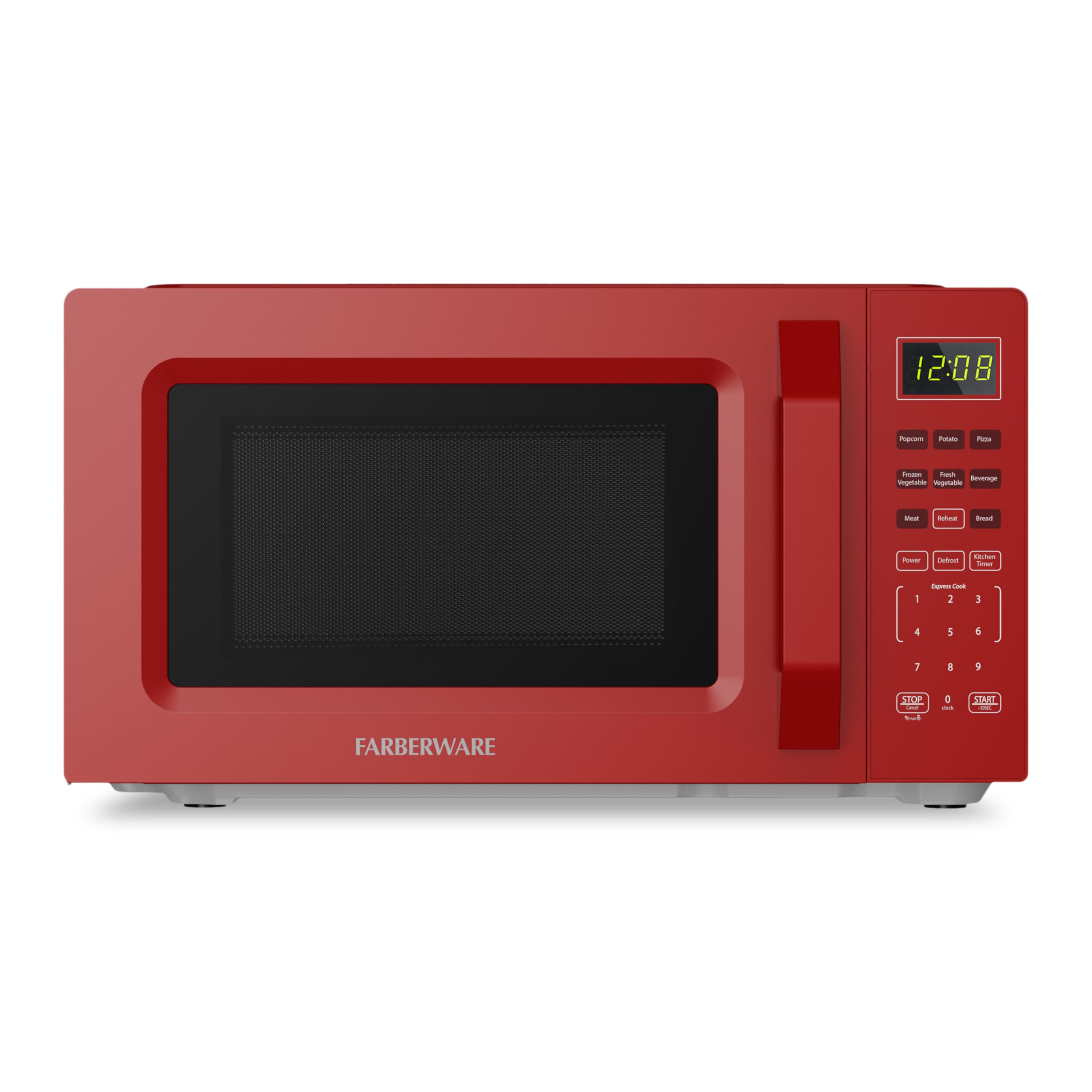 Farberware Countertop Microwave Oven, 700W, 0.7 Cu. Ft. Capacity, Compact Design with Turntable, Digital Display &amp; Auto-Cook Functions, Red