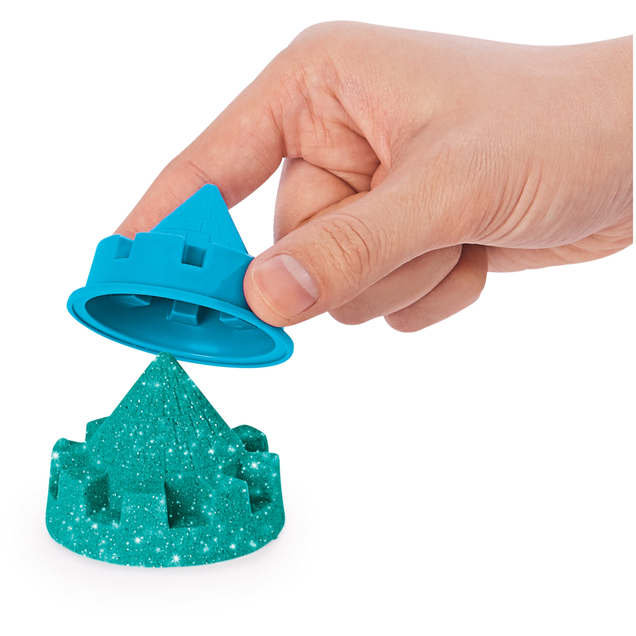 Kinetic Sand |Zamek Shimmer Sand | Piasek kinetyczny 454gr | Magiczny piasek | Zielony Kolorowy Piasek | 3 akcesoria i tacka W zestawie | zabawki dla dzieci i dziewczynek 3 lata