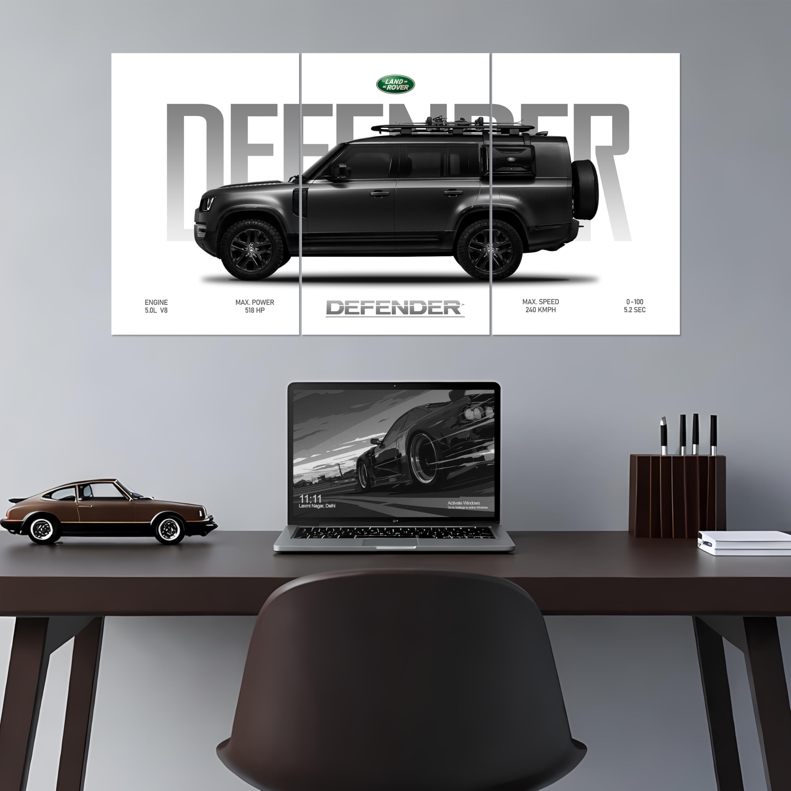MODERN GALLERY MART Pack of 3 - Land Rover Defender Car Split Poster | (12 x 18 Inch) | 300 GSM Premium Thick Paper | Luxury SUV Wall Art for Bedroom, Office & Garage Decor | Glue Dots Included