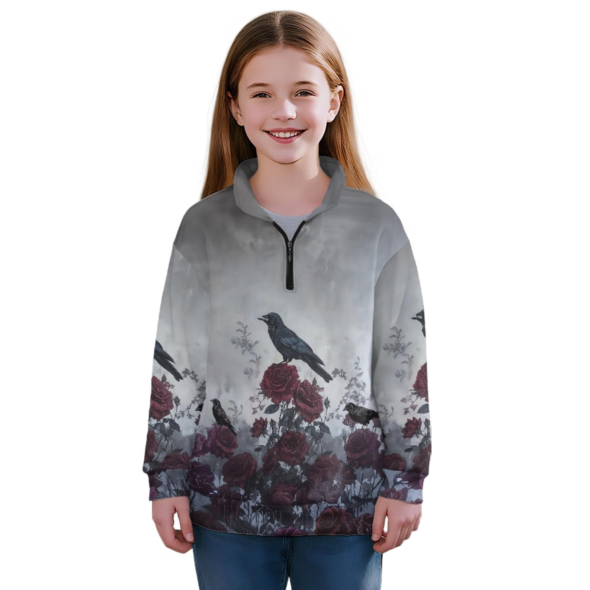 AmzPrint Half Zip Pullover Coat Girls Long Sleeve Pullover Spring Jogger Running Oversized Hoodies For Toddler Girls