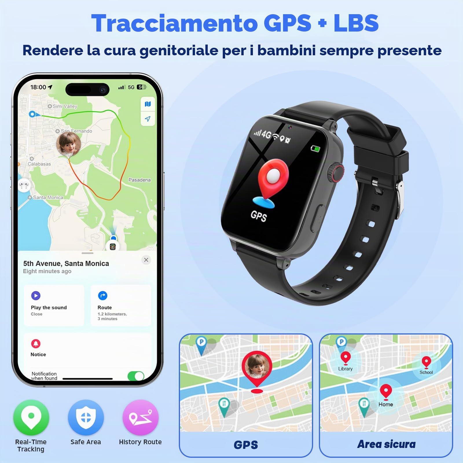 4G Orologio Smartwatch Bambini, Smartwatch per Bambini con GPS, SOS, Videochiamata/Telefono/Chat, Modalità Scuola, Sveglia, Contapassi Smartwatch per Ragazze e Ragazzi dai 4-12 Anni (Grigio argento)