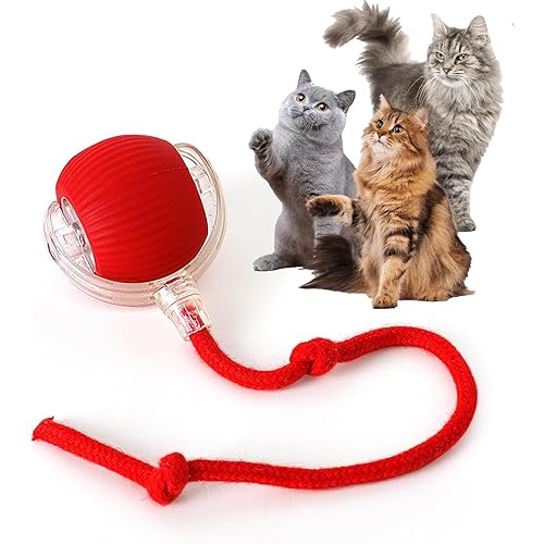 Rocfish Durable Interactive Cat Toys for Indoor Cats, Smart Automatic Cat Chase Ball Toy, Upgraded Speedy Tail Kitten Toy for Bored Indoor Adult Pets (Red)