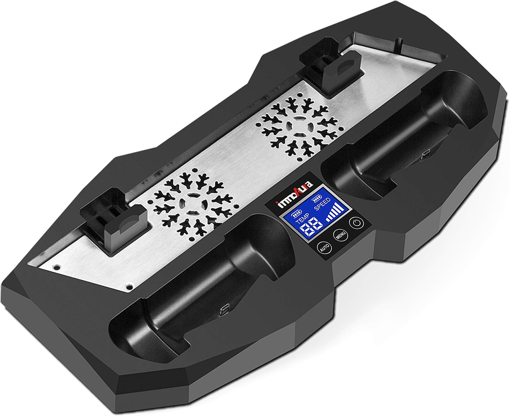 innoAura All-in-One Stand for PS-4 / PS-4 Slim / PS-4 Pro Vertical Stand Cooling Fan with Touch Control Panel + Controller Charging Station + Temperature Sensor for All PS-4 Consoles