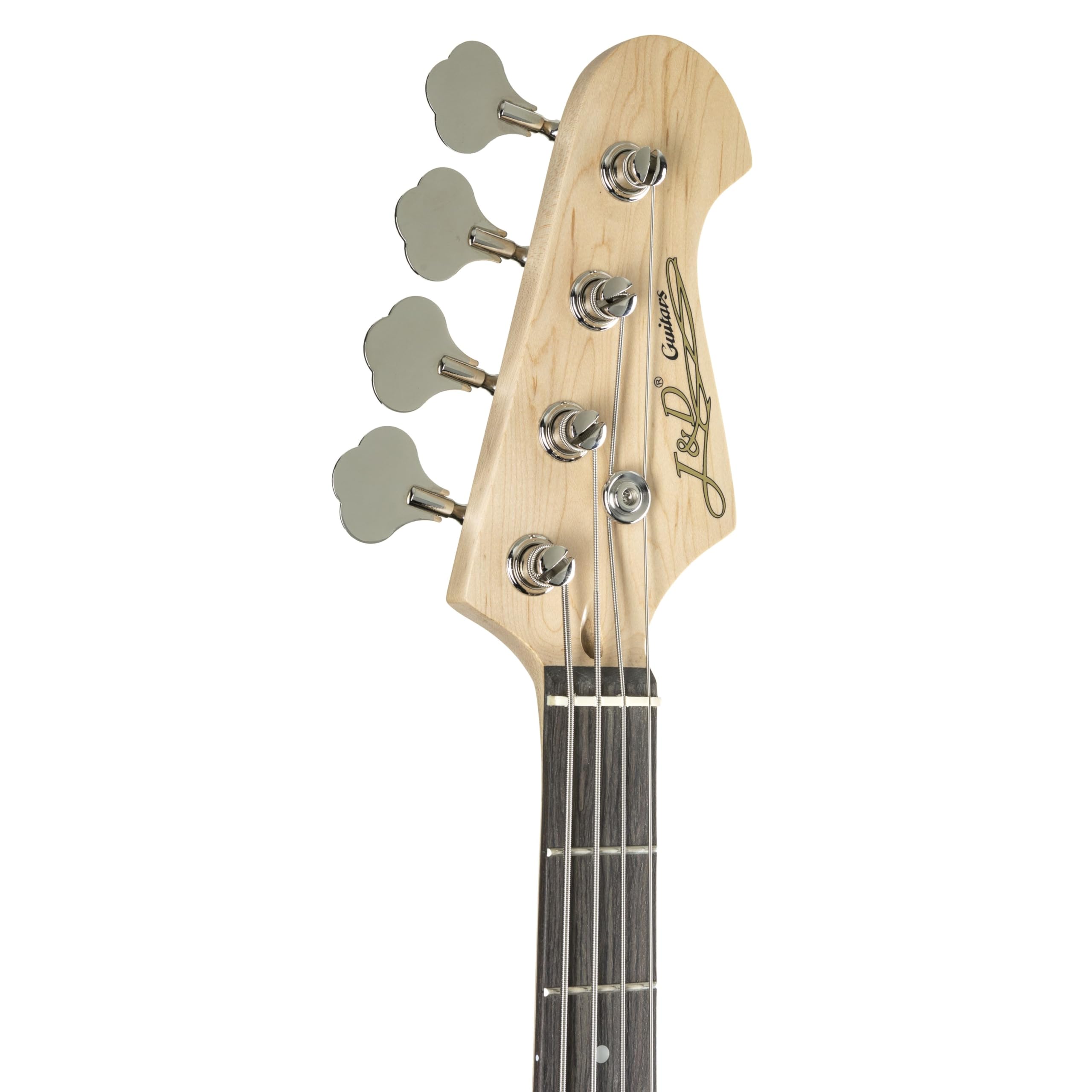 J & D E-Bass, Bass Gitarre mit 4 Saiten und Linde Korpus, JB Bass mit Split-Coil Tonabnehmer und Single Coil, passive Elektronik, 3-Tone Sunburst