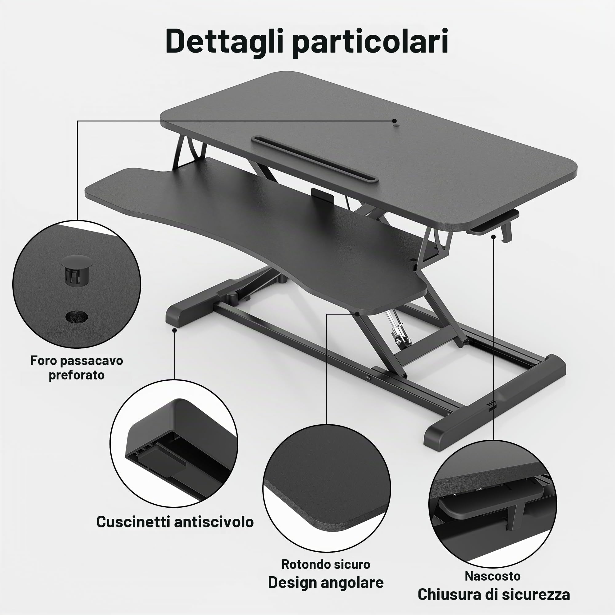 BONTEC Convertitore da Scrivania In Piedi con Vassoio della Tastiera, 800mm Regolabile in Altezza Standing Desk Converter per Schermi di Computer e Laptop, Standing Desk Regolabile Fino a 15kg, Nero