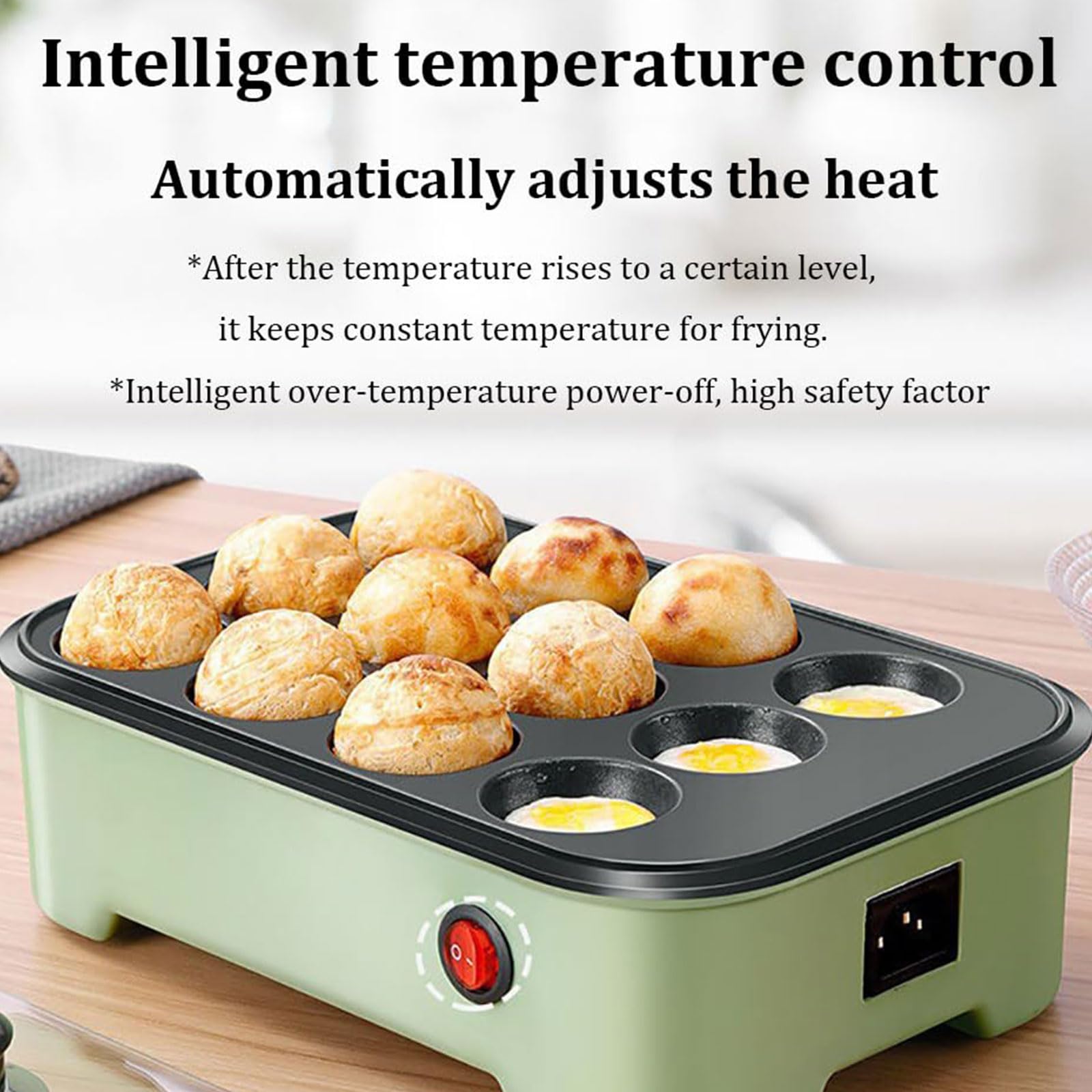 Machine à takoyaki électrique, mini pieuvre avec 12 trous, revêtement antiadhésif, idéal pour faire des takoyaki, des boules de crêpes et des bouffées