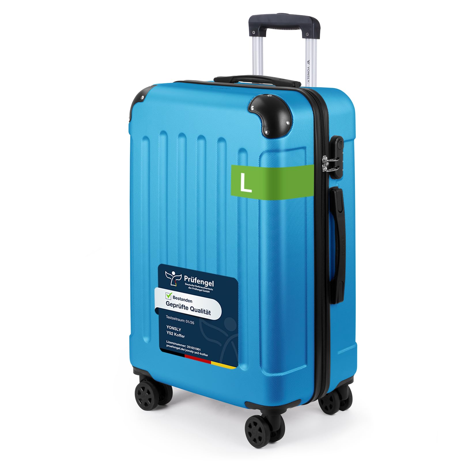 YONSLY Trolley Koffer Set, Reisekoffer, Rollkoffer Handgepäck, Kabinkoffer Suitcase, Gepäckset mit 360° Rollen, Hartschalenreisekoffer, Zahlenschloss, Gummigriff