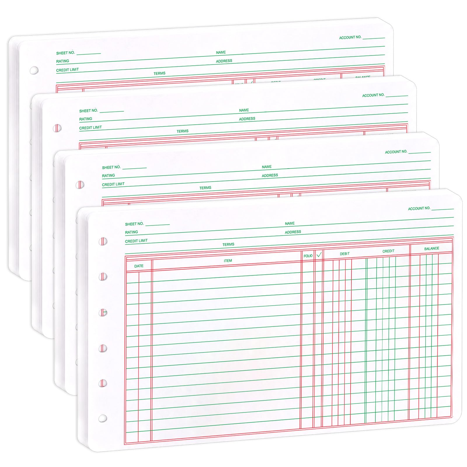 gisgfim 400 fogli di libro mastro 12,7 x 21,6 cm, fogli extra per contabilità colonnare, contabilità per piccole imprese, conti passivi, debito, gestione dei registri finanziari (rosso)