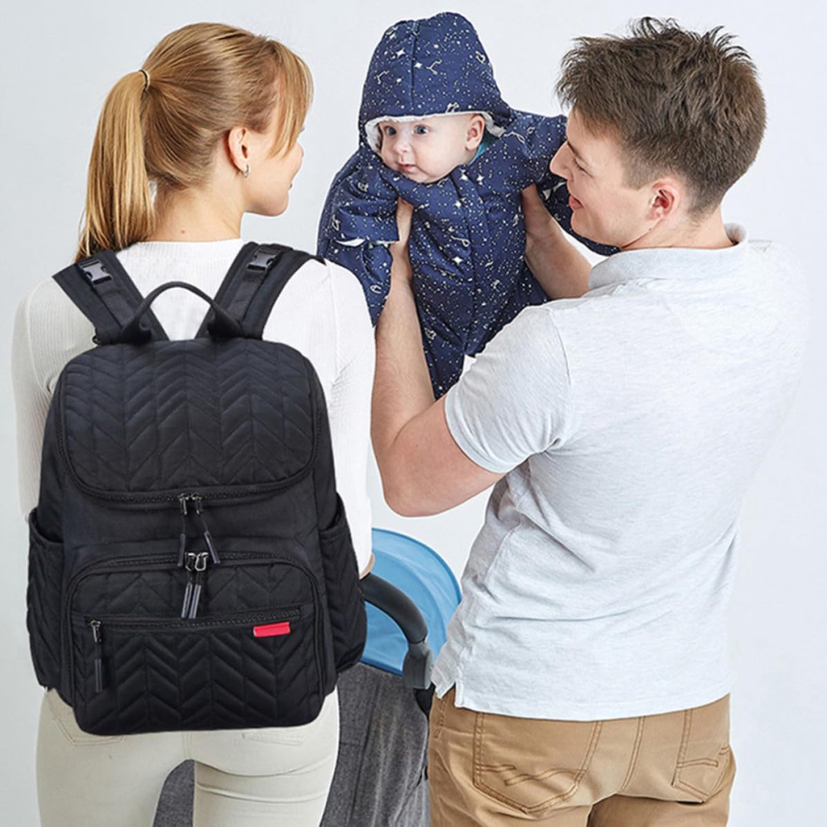 Bolsa para Pañales Negra de Nailon y Poliéster, Mochila de Gran Capacidad