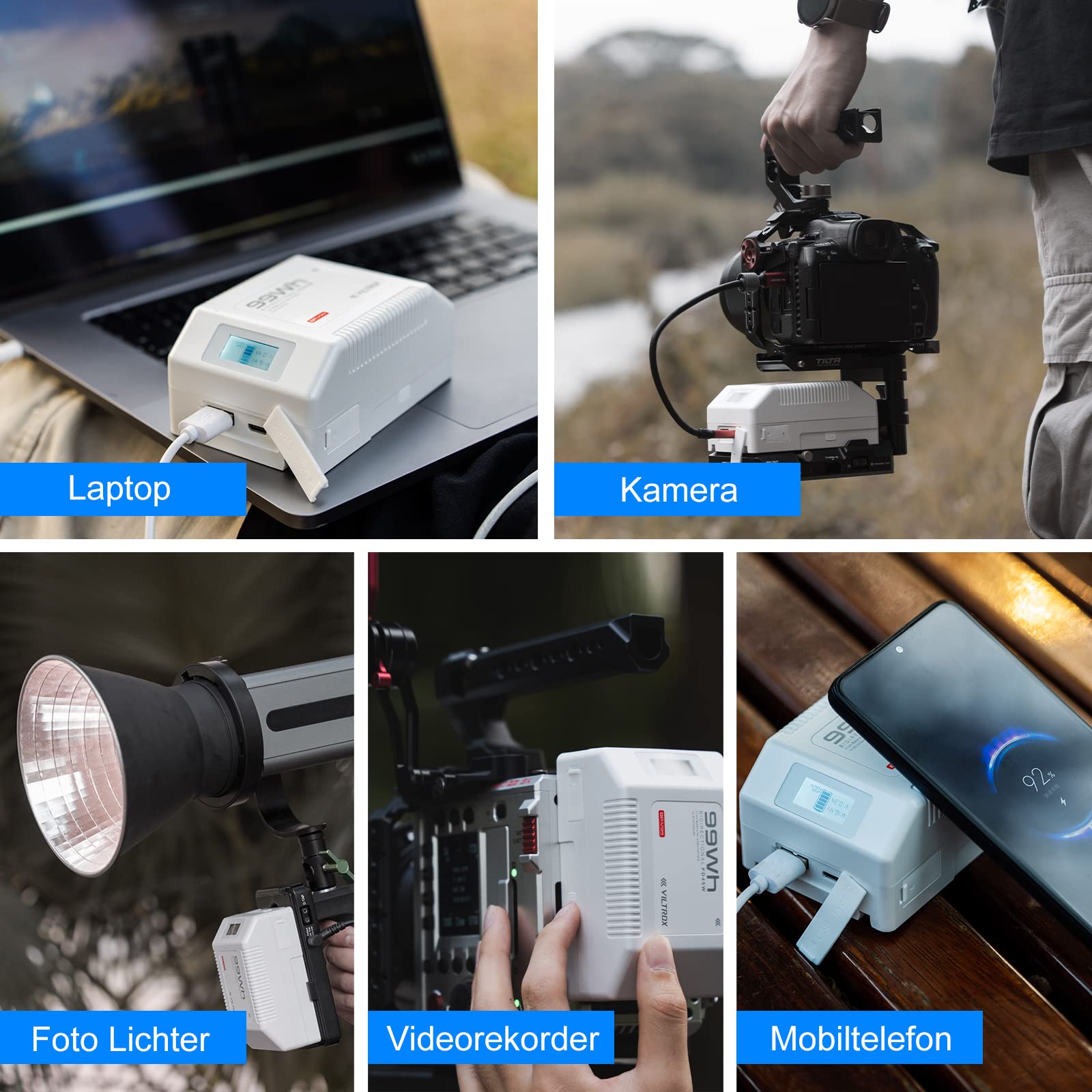 VILTROX Mini V Mount Batería,Batería V Mount 6700mAh con Pantalla LCD,Dual D-Tap&USB Salida 99Wh/14.8V,Blanco V Mount Mini Lock Battery para Cámaras,Videocámaras,Luces LED,Monitores y Smartphone