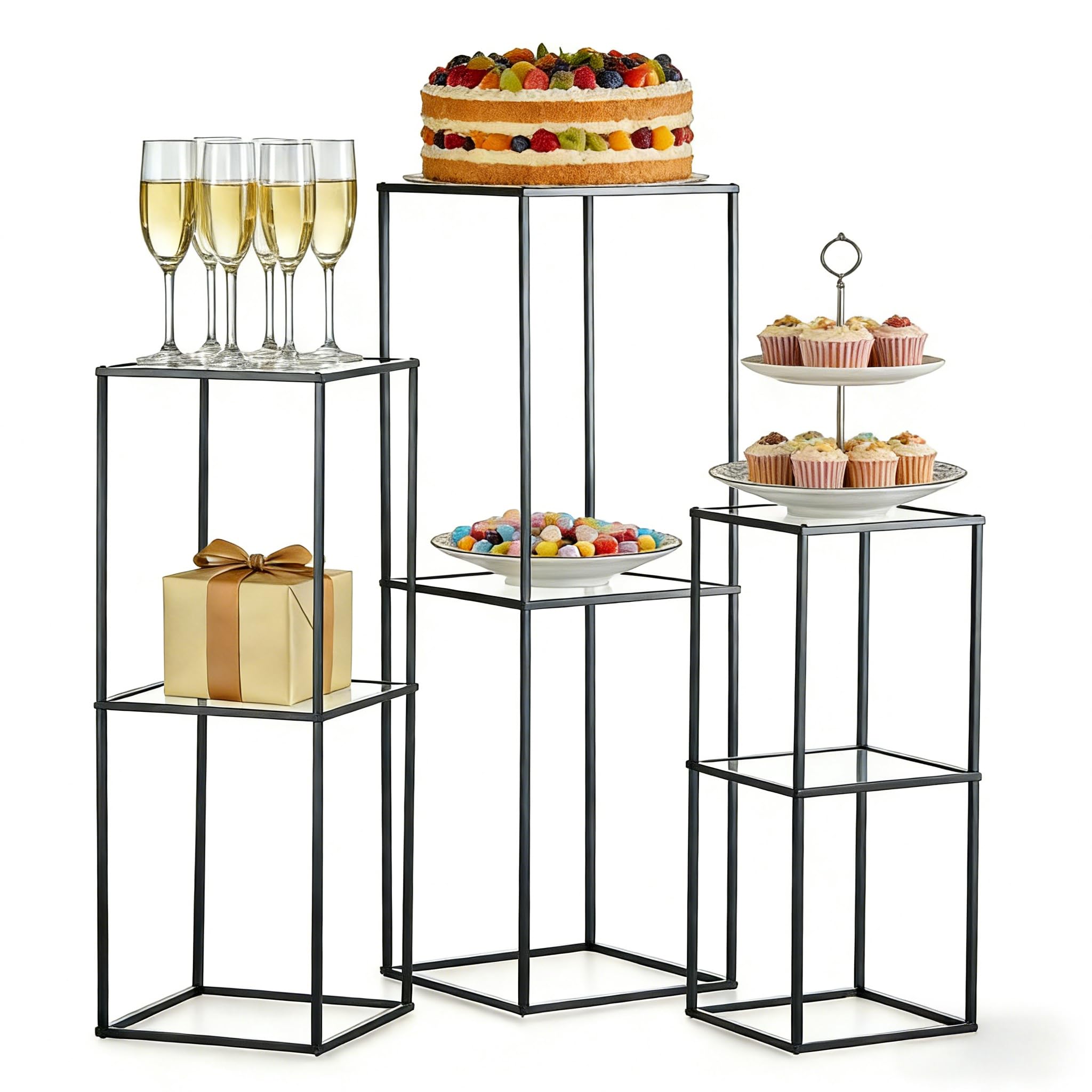 Supports cylindriques haut de gamme en métal noir, trio géométrique design pour réception