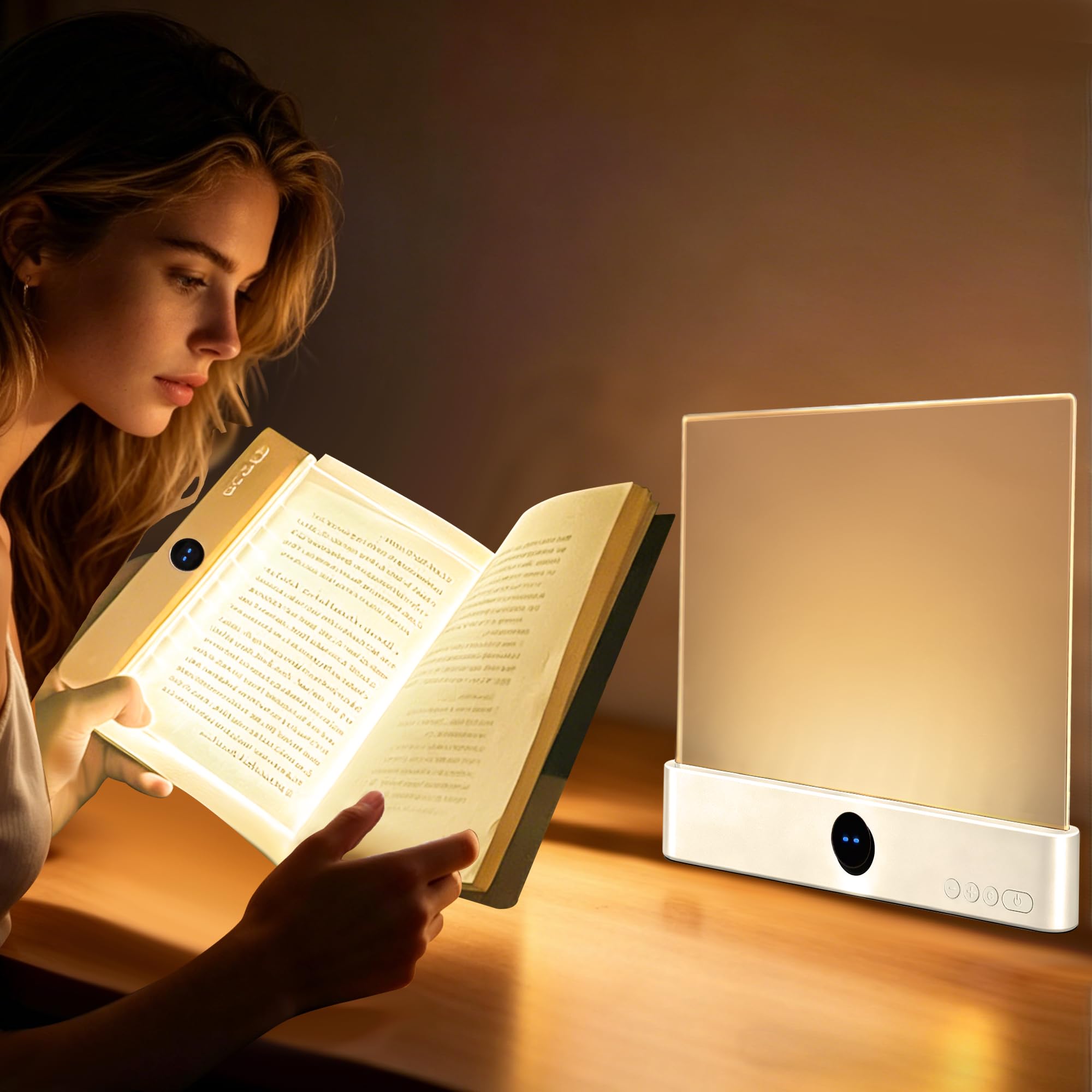 GJD Luz LED 2 en 1 para libro y luz nocturna, luz de lectura plana recargable con temporizador de 3 modos de color para leer en la cama