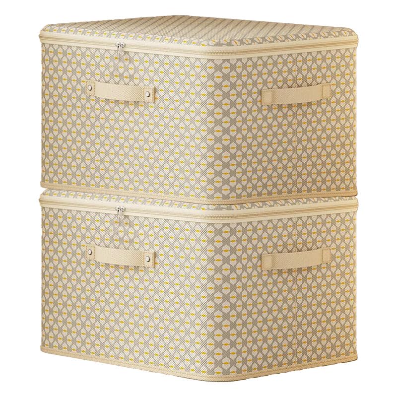 Image of PRIME PICK XL Wardrobe Storage Organizer Box, Beige, Pack of 2