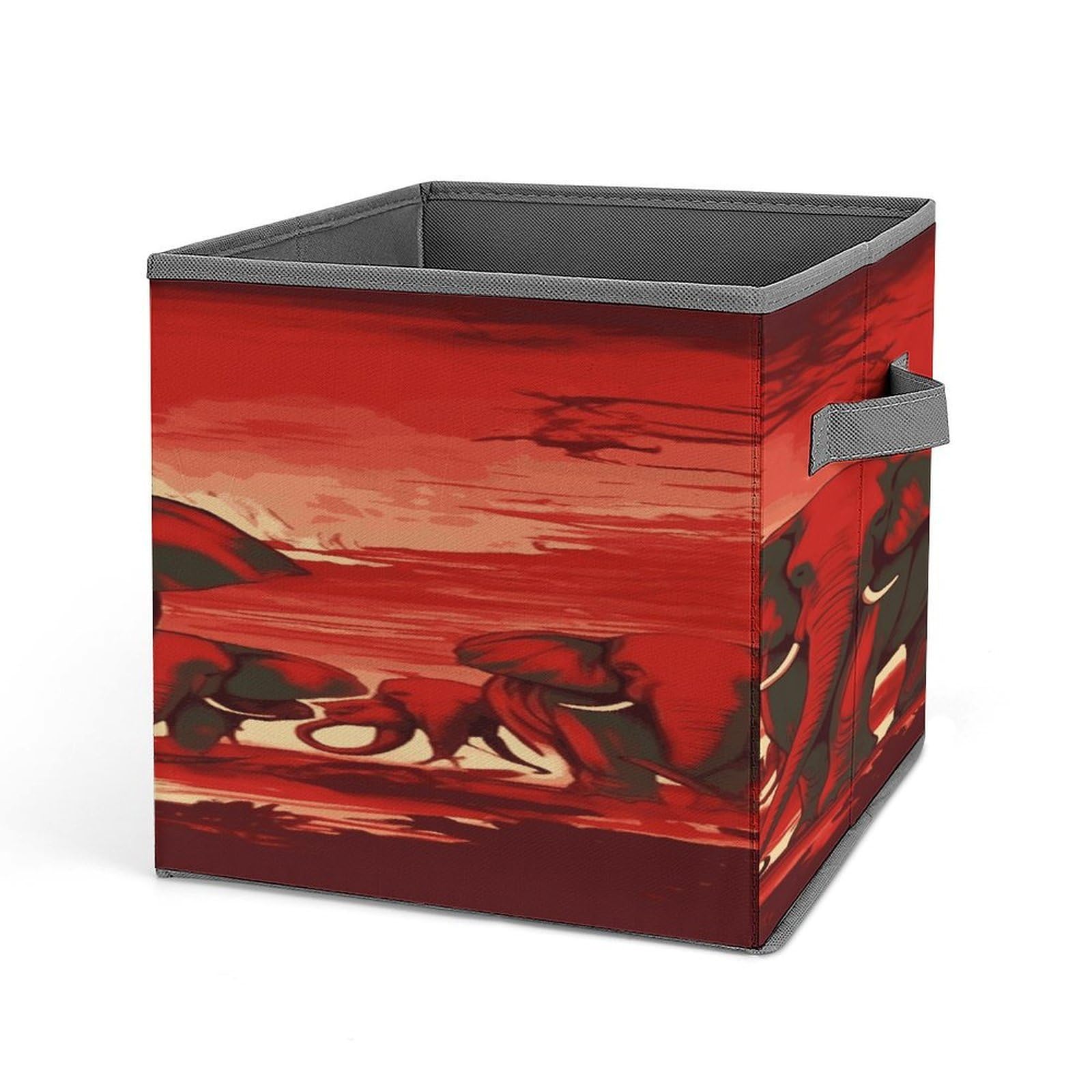 Fodpand Style Elephants Red Storage Cubes Foldable Decorative Fabric, Storage Bins Baskets With Handles, Closet Organizers And Storage For Home, Office,Closet, Clothes