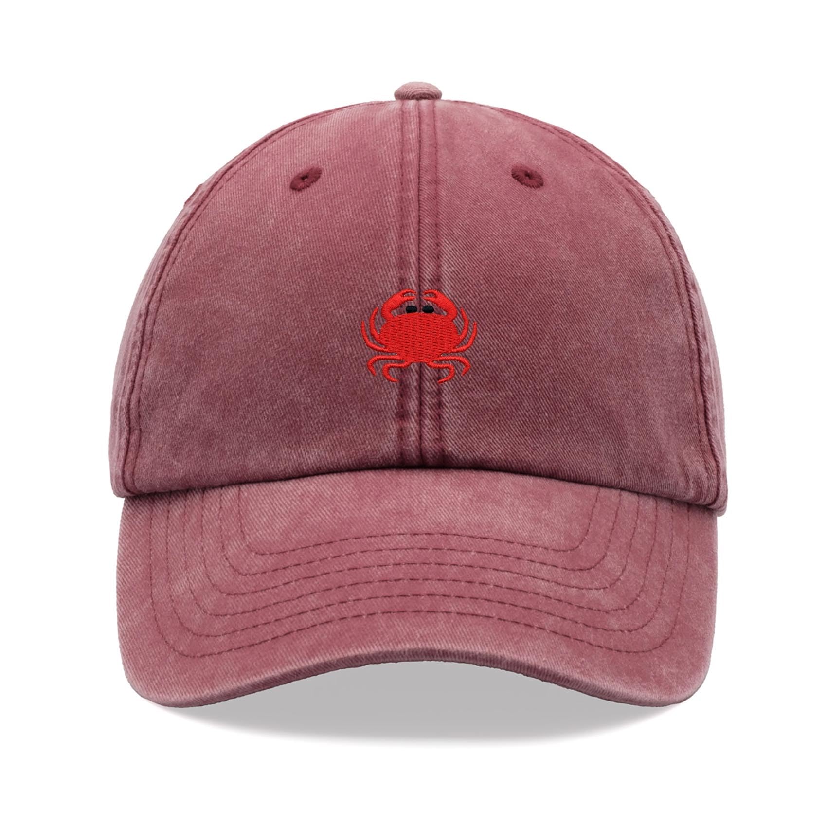 Cap Base Unisex Red Crab Baseball Cap Vintage Washed Dad Hat Adjustable