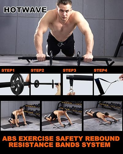 Miniatura 5 de HOTWAVE Kit de barra de pilates con 6 bandas de resistencia. Barra plegable de 3 secciones con rodillo abdominal para entrenamiento de abdominales.