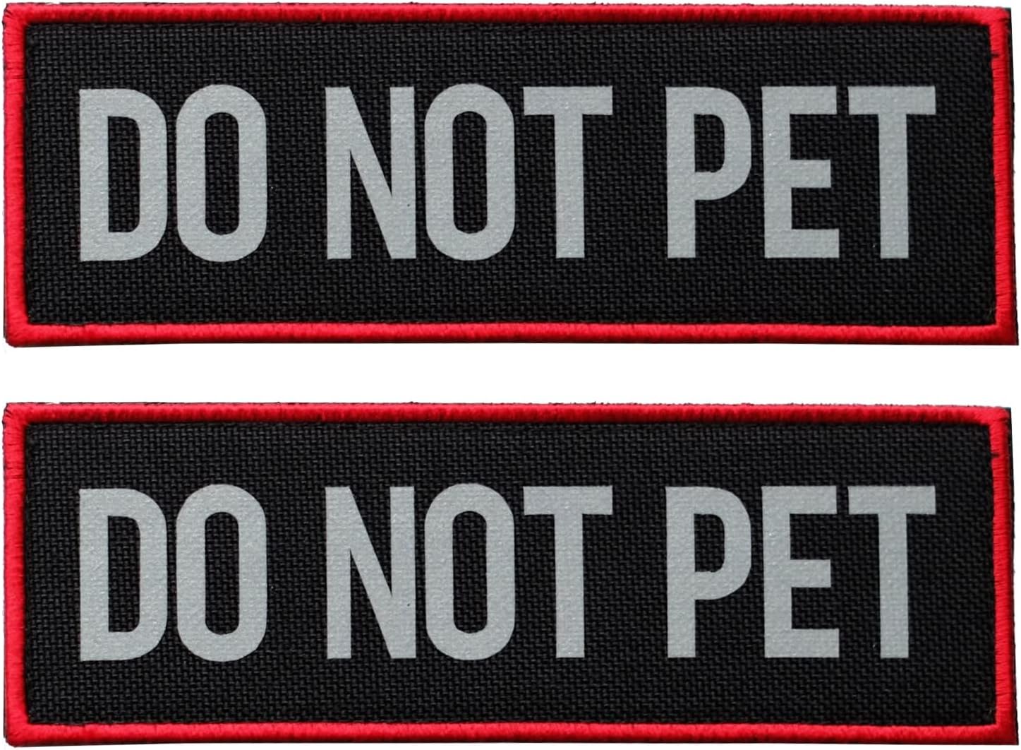 2 Pcs Reflective Do Not Pet Patch Set with Hook and Loop Fastener, Embroidered Border with Printed Letters Patch for Dog Vest Harness (3.5 x 1.2 inches)