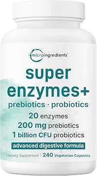 Micro Ingredients Super Enzymes with Prebiotics & Probiotics, 240 Veggie Capsules | Digestive Enzymes for Women & Men | Probiotic, Bromelain, Psyllium Husk & More | Immune & Gut Health Support*