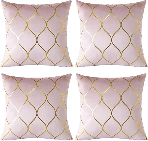 OTOSTAR Juego de 4 fundas de almohada decorativas doradas de 18 x 18 pulgadas, fundas de almohada cuadradas de terciopelo suave, fundas de cojín