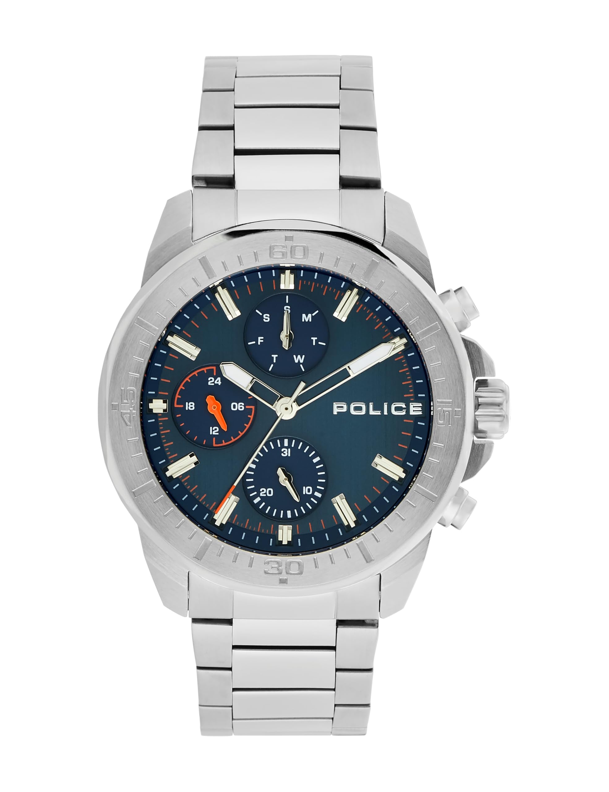 Quartz Multifunction Blue Dial Silver Stainless Steel Strap Watch for Men-image-2