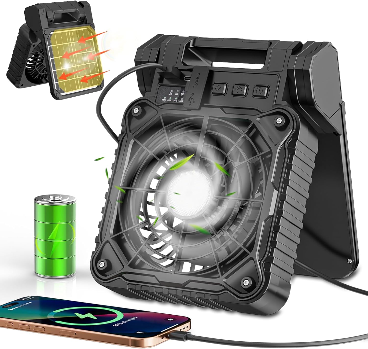 Photo voltaic Tenting Fan 10400mAh, Photo voltaic Powered Fan with LED Lantern, 7W Rechargeable Battery Operated Followers for Exterior, 4 Speeds, 2-8H Timer and Quiet Battery Powered Photo voltaic Tent Followers for Out of doors, Barbecue