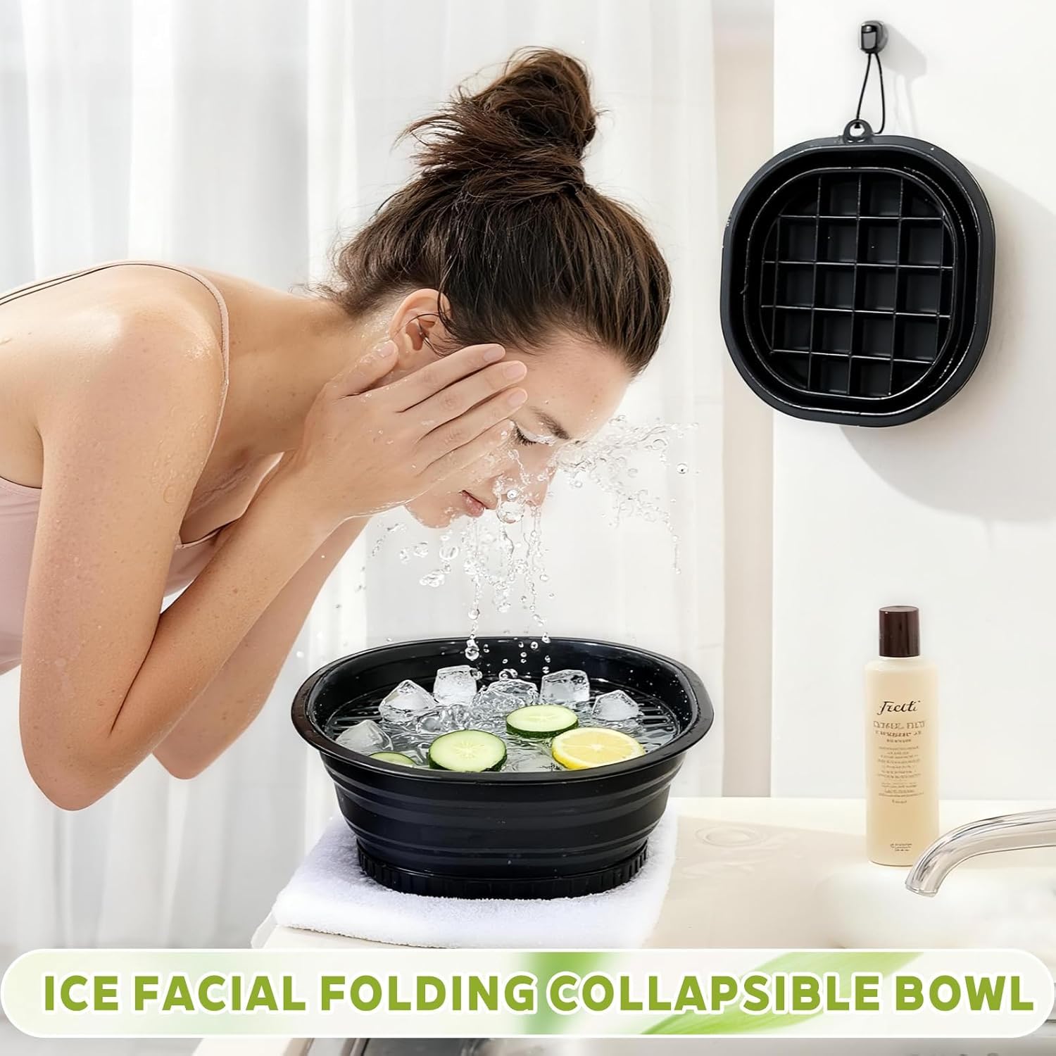 Face Bowl for Ice with Built-in Icetray, Portable Foldable Silicone Ice Facial Bowl, for Home Ice Bath Facial, for Men and Women 4