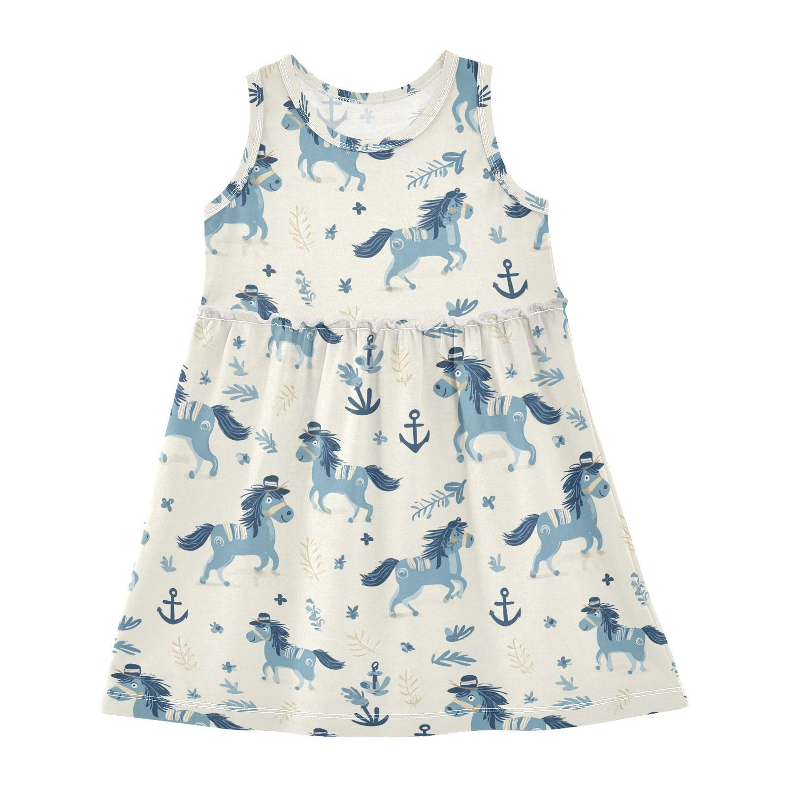 Toddler Girls Sleeveless Dress Little Kids Swing Casual Naughty Ocean Pony Ivory Birthday…