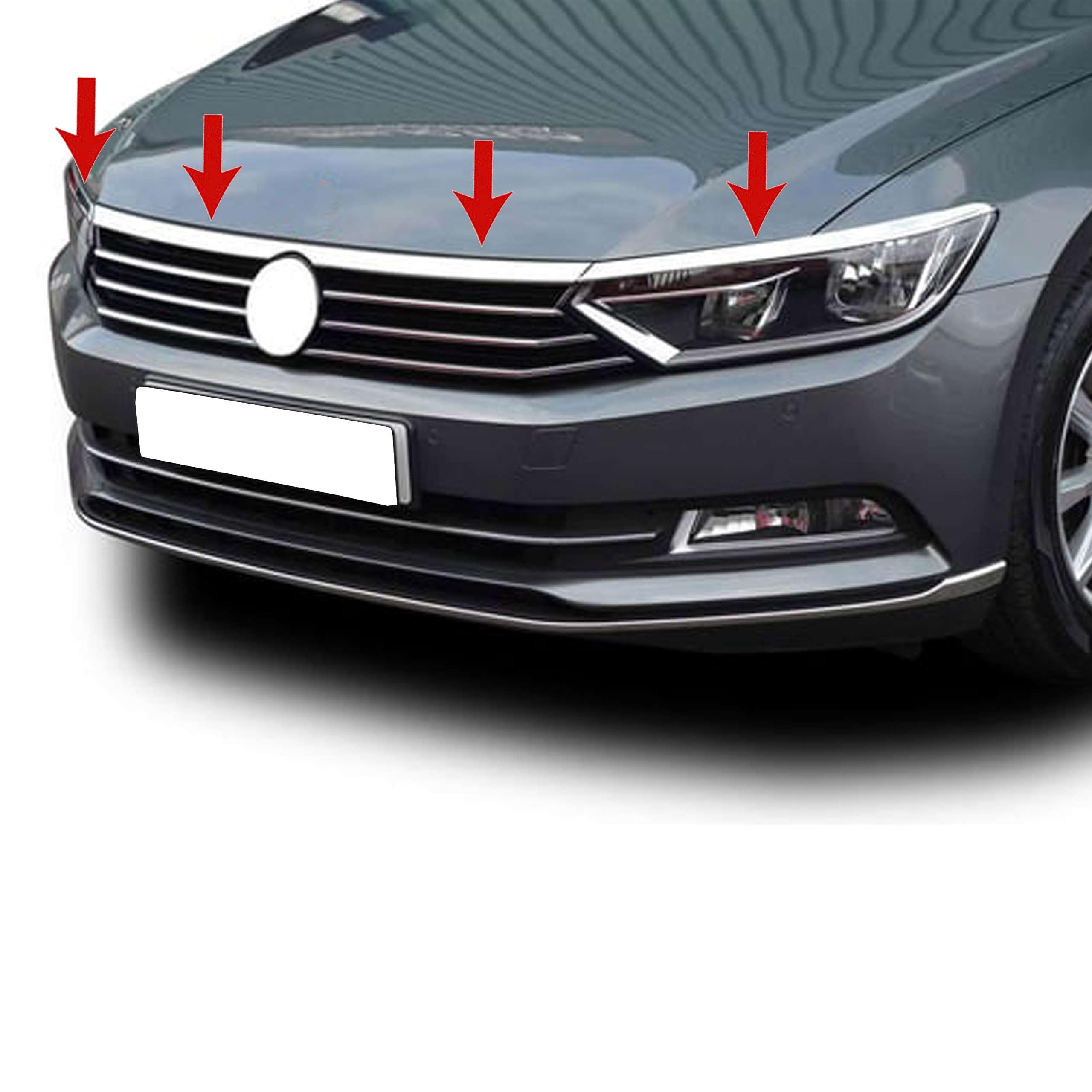 INLY 3 Tlg Scheinwerfer Kühler Grill Blende Set Edelstahl Chrom kompatibel mit Passat B8 (ab 2014)