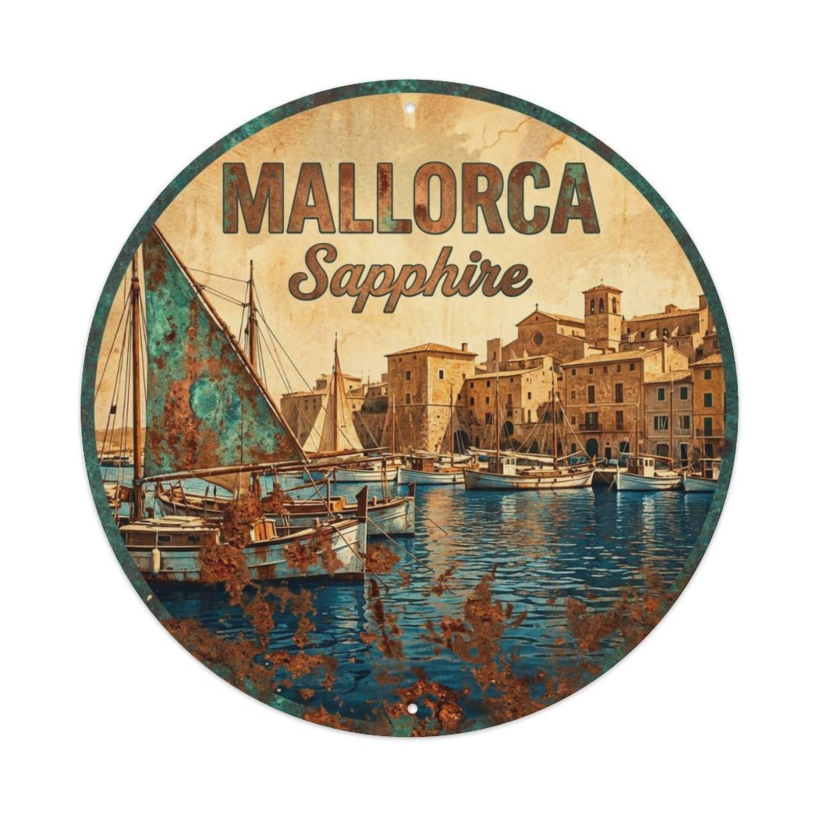 Vintage Travel Mallorca Spain Cerulean Metal Tin Sign