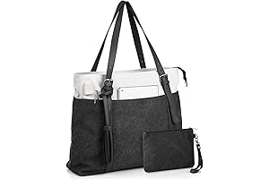BLACK TOTE BAGS FOR WOMEN WITH ZIPPER AND POCKETS