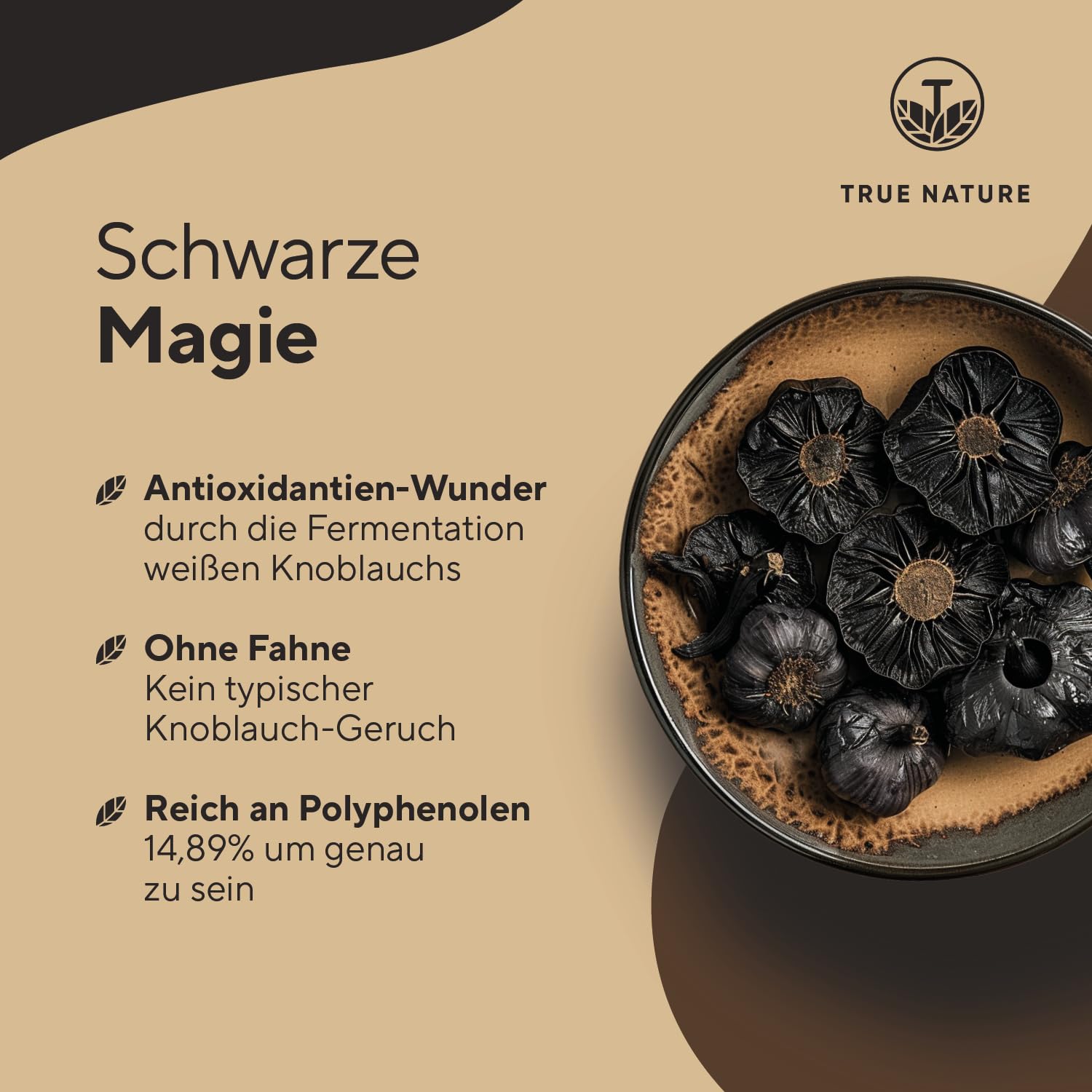 Schwarzer Knoblauch Extrakt - 22500mg pro Tag (15:1) Extrakt - 360 Kapseln 6 Monate Vorrat - Mit S-Allylcystein (SAC) - 14,89% Polyphenole - fermentiert, vegan - TRUE NATURE
