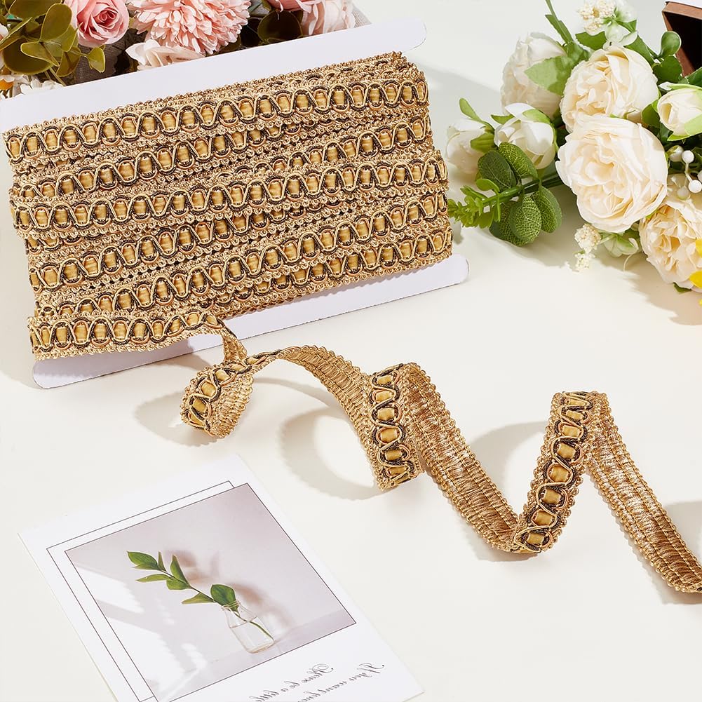 MAYJOYDIY 13.7 Yards Golden Gimp Braid Trim, 0.8 Inch Polyester Edge Ribbon, Upholstery Woven Decorative Gimp for Costume Dress Cuff Collar DIY Crafts Curtain Pillow Home Decoration