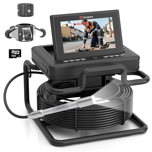 Miniatura 9 de Sanyipace Cámara de alcantarillado 100FT/30M, cámara de drenaje con zoom digital 20X, cámara de tubería con contador de distancia, pantalla